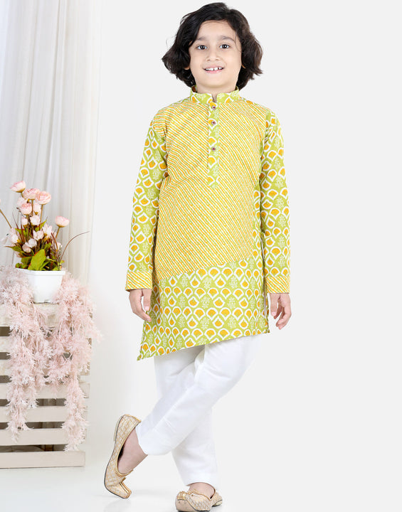 Yellow Leheriya Kurta Set