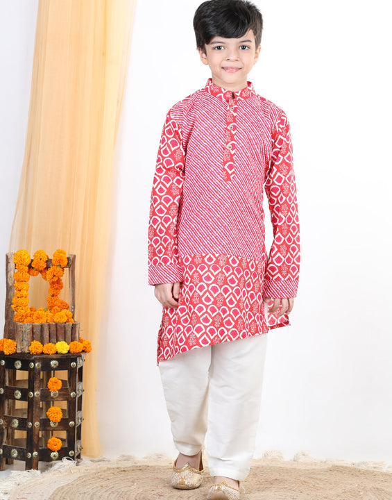 Red Leheriya Kurta Set