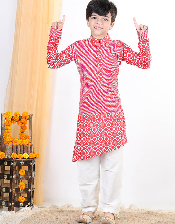 Red Leheriya Kurta Set