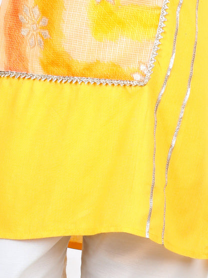 Yellow Floral Foil Lace Work Kurta Set