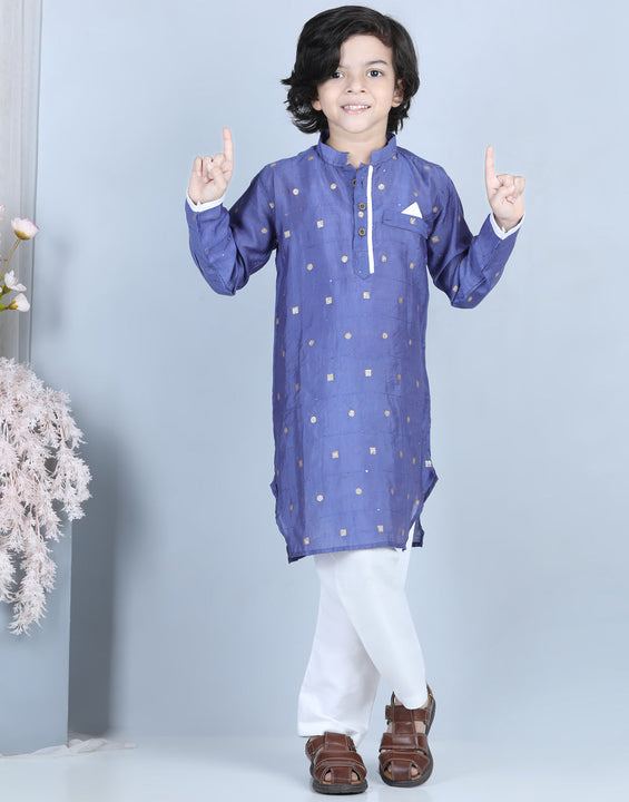 Blue Foil Printed Show Pocket Detail Kurta Set