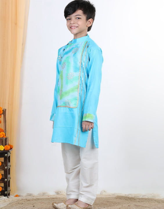 Light Blue Floral Foil Lace Work Kurta Set