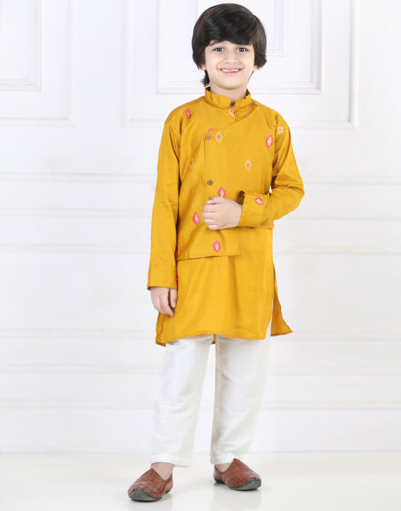 Yellow Kurta with Embroidered attached Jacket Set