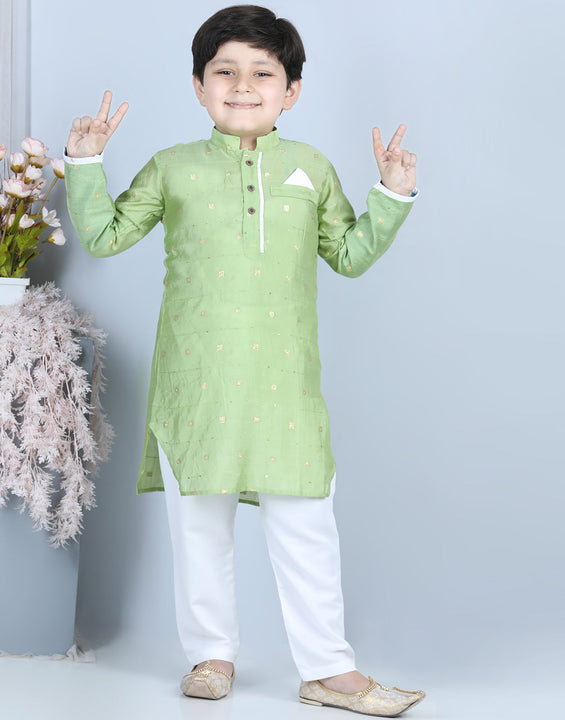 Green Foil Printed Show Pocket Detail Kurta Set