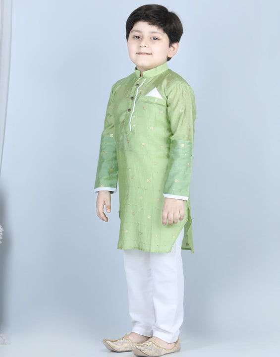 Green Foil Printed Show Pocket Detail Kurta Set