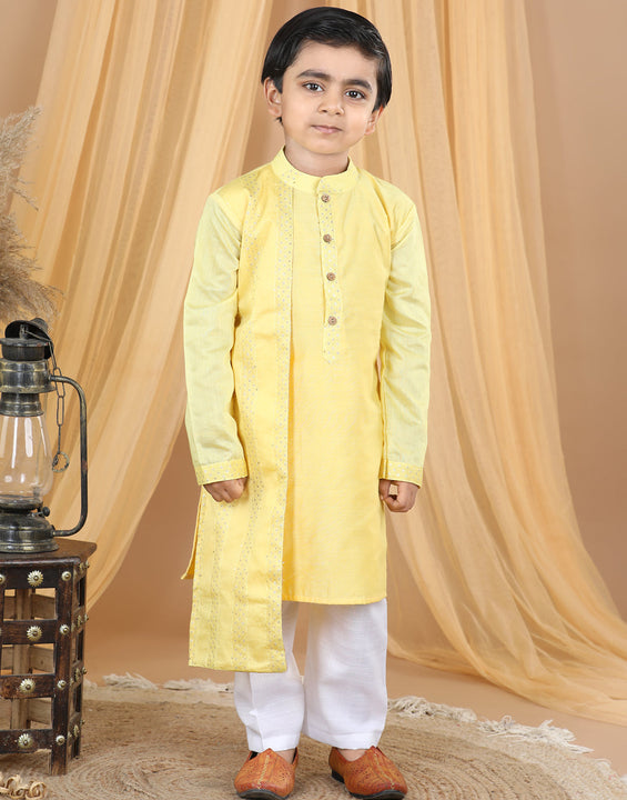 Yellow  Embroidered High Kurta Set