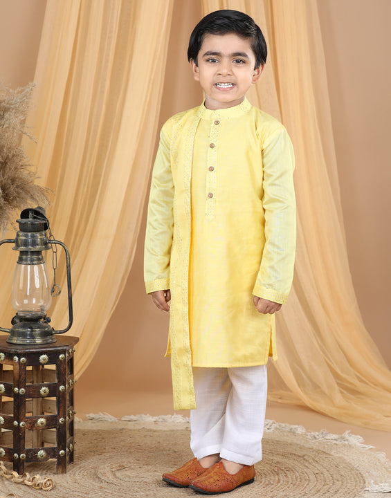 Yellow  Embroidered High Kurta Set