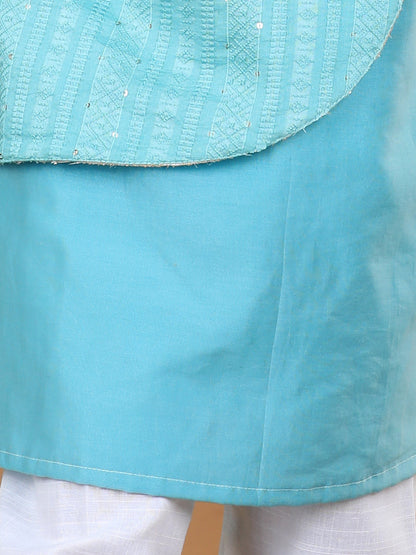 Blue Embroidered Overlap Designed Kurta Set