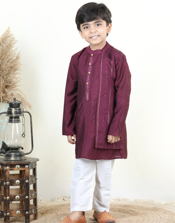 Purple  Embroidered jacket style Kurta Set