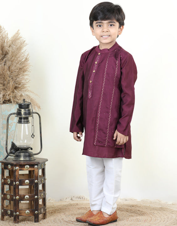 Purple  Embroidered jacket style Kurta Set