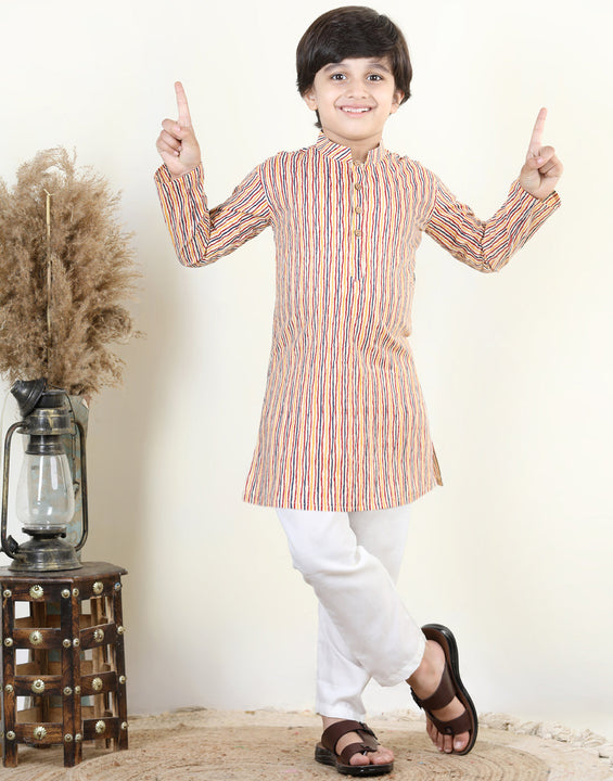 Striped Kurta with Horse Print Jacket Set
