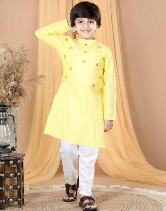 Yellow Embroidered Zari Lurex Kurta Set
