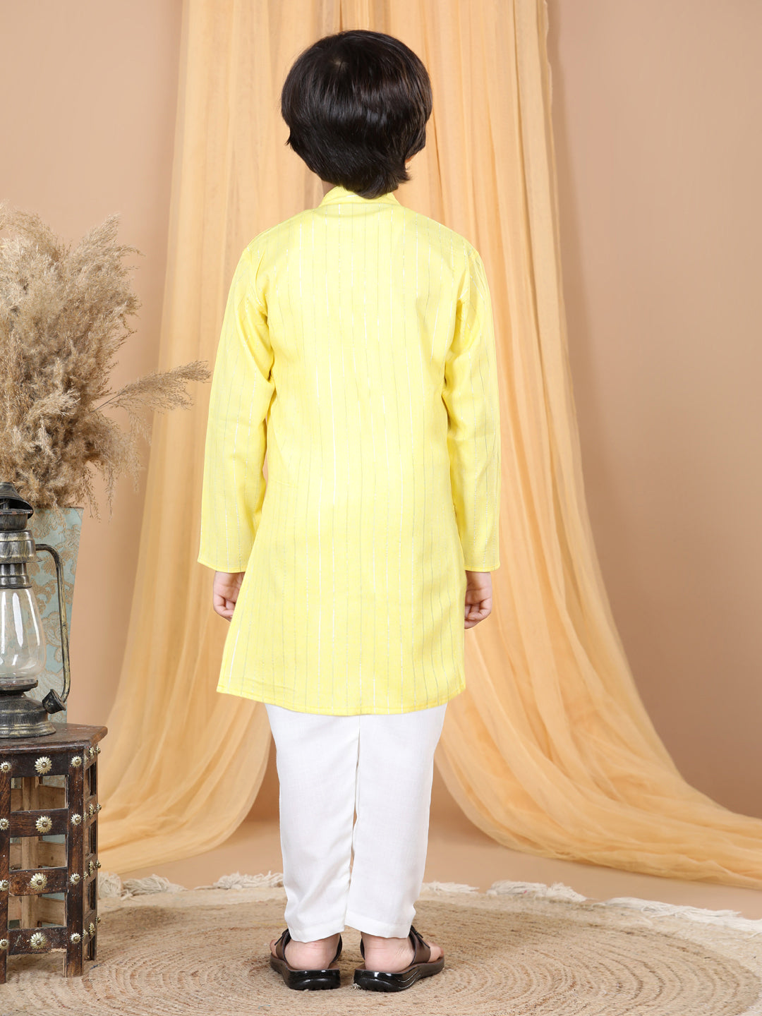 Yellow Embroidered Zari Lurex Kurta Set