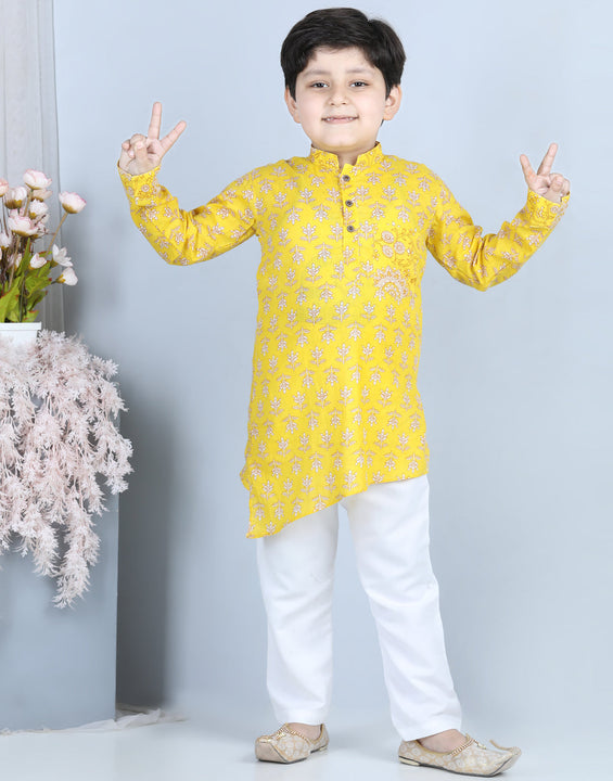 Yellow Floral Printed Kurta Set