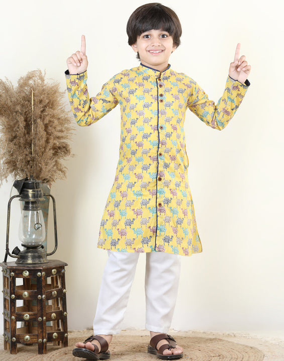 Yellow Camel Print Kurta Set