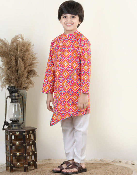 Red Patola Printed Asymmetrical  Kurta Set