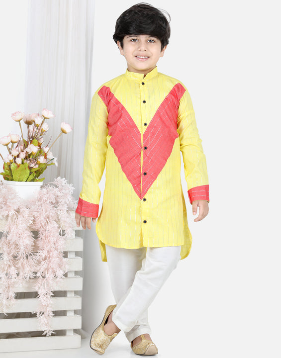 Yellow and Peach Lurex Kurta Set