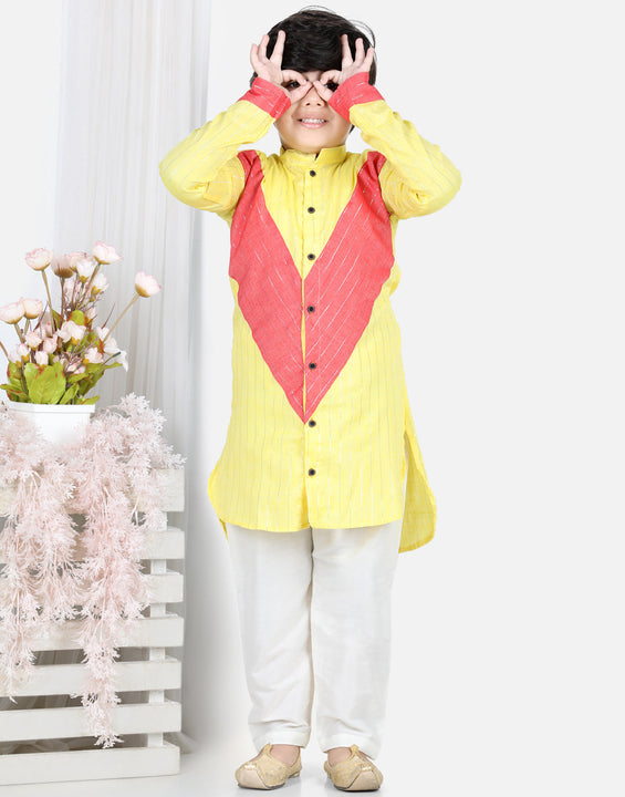 Yellow and Peach Lurex Kurta Set