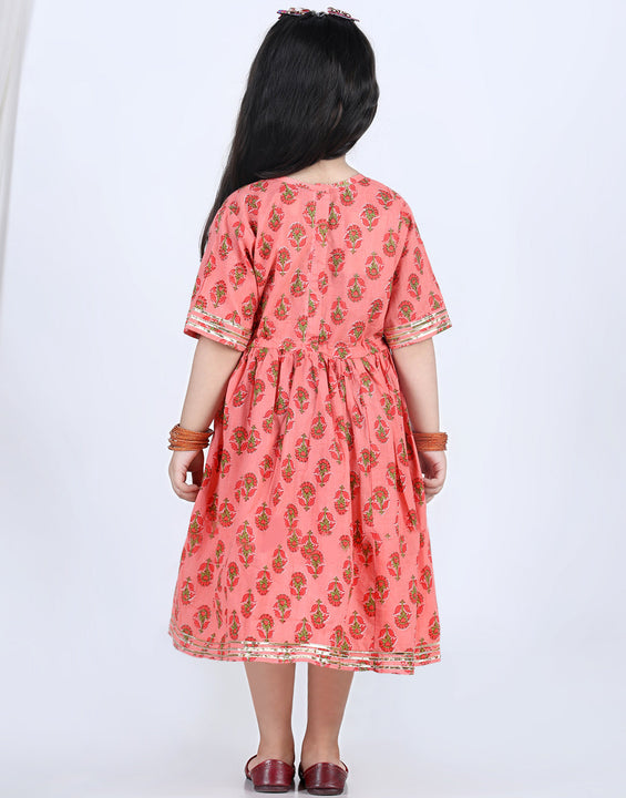 Peach Cotton Printed Dress
