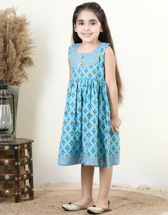 Light Blue cotton printed dress