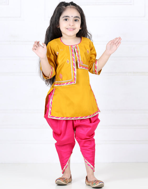 Yellow Embroidered Lace Detailed Kurta and  Dhoti