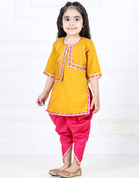 Yellow Embroidered Lace Detailed Kurta and  Dhoti