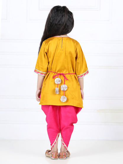 Yellow Embroidered Lace Detailed Kurta and  Dhoti