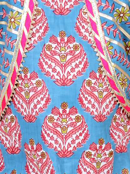 Sleeveless Ethnic Motif Printed Lace Detailed Kurta & Dhoti