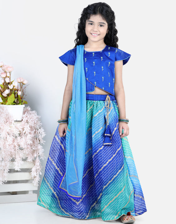 Cap Sleeves Embroidered Top Lehriya Kota Lehenga  And Dupatta