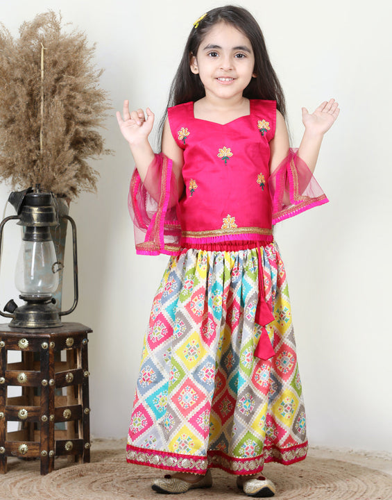 Sequenced Lehenga with Floral Embroidered Top and Dupatta