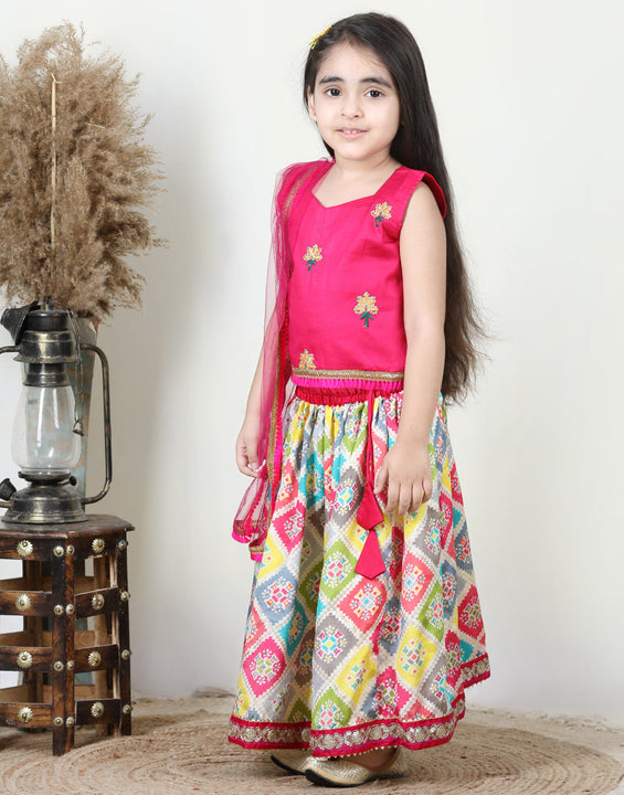 Sequenced Lehenga with Floral Embroidered Top and Dupatta