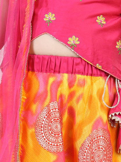 Foil embellished skirt with embroidered top and dupatta