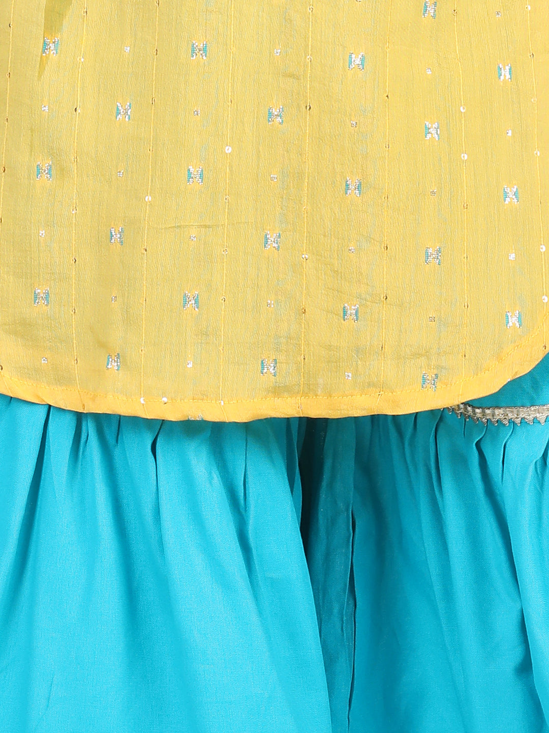 Yellow embroidered Gota Patti Lace Detail Kurti With Sharara And Dupatta