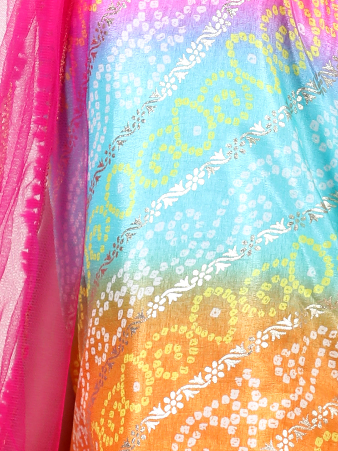 Bandhej Designed Colour Gradient Kurta With Gota Lace Embellished Sharara & Dupatta